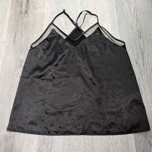 Ekouaer Black Satin Mesh Camisole Y2K Lingerie Cami Top M